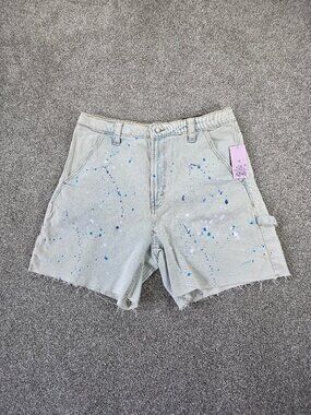 NWT Wild Fable Women's High Rise Utility Jean Shorts Indigo Paint Splash